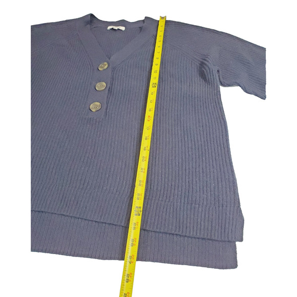 Madewell Womens L Ribbed Knit Merino Wool Blend Lyle Henley Sweater Navy Blue - Picture 8 of 9